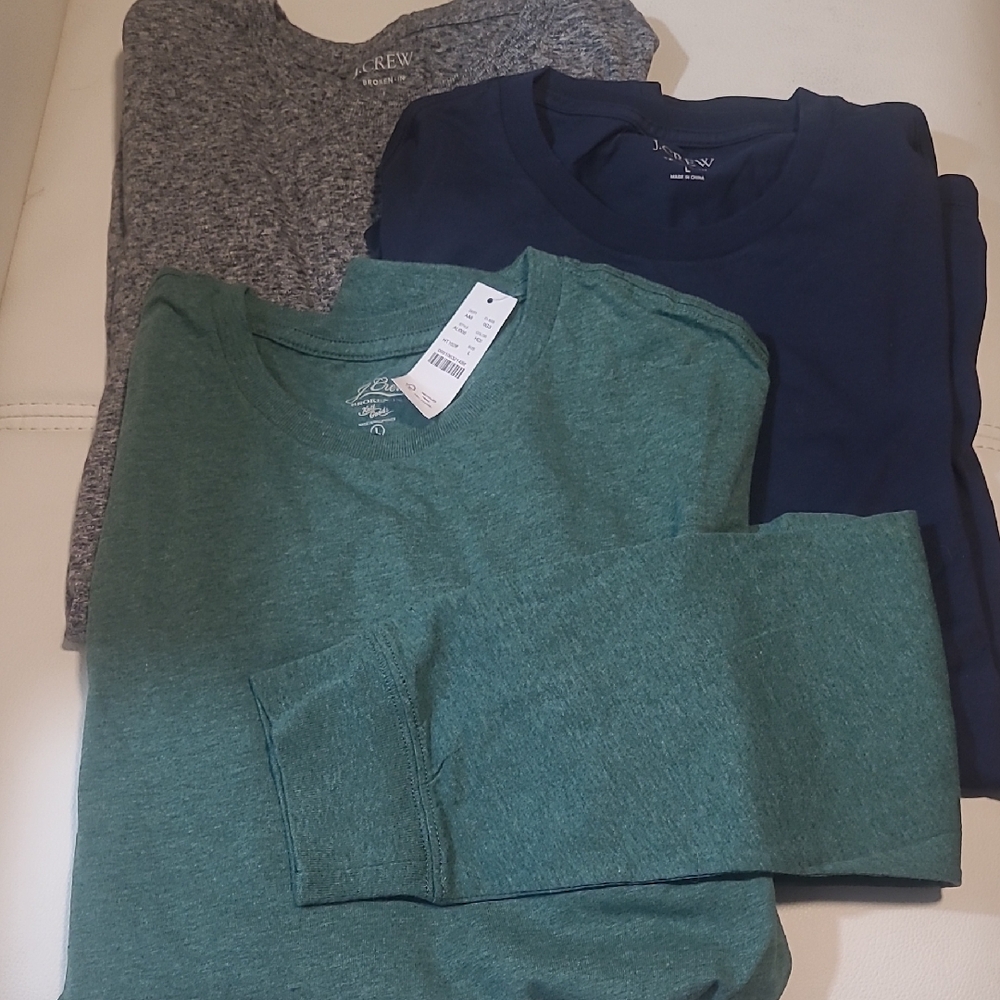 J. Crew Trio of Tees in Heather Gray, Green, and Navy